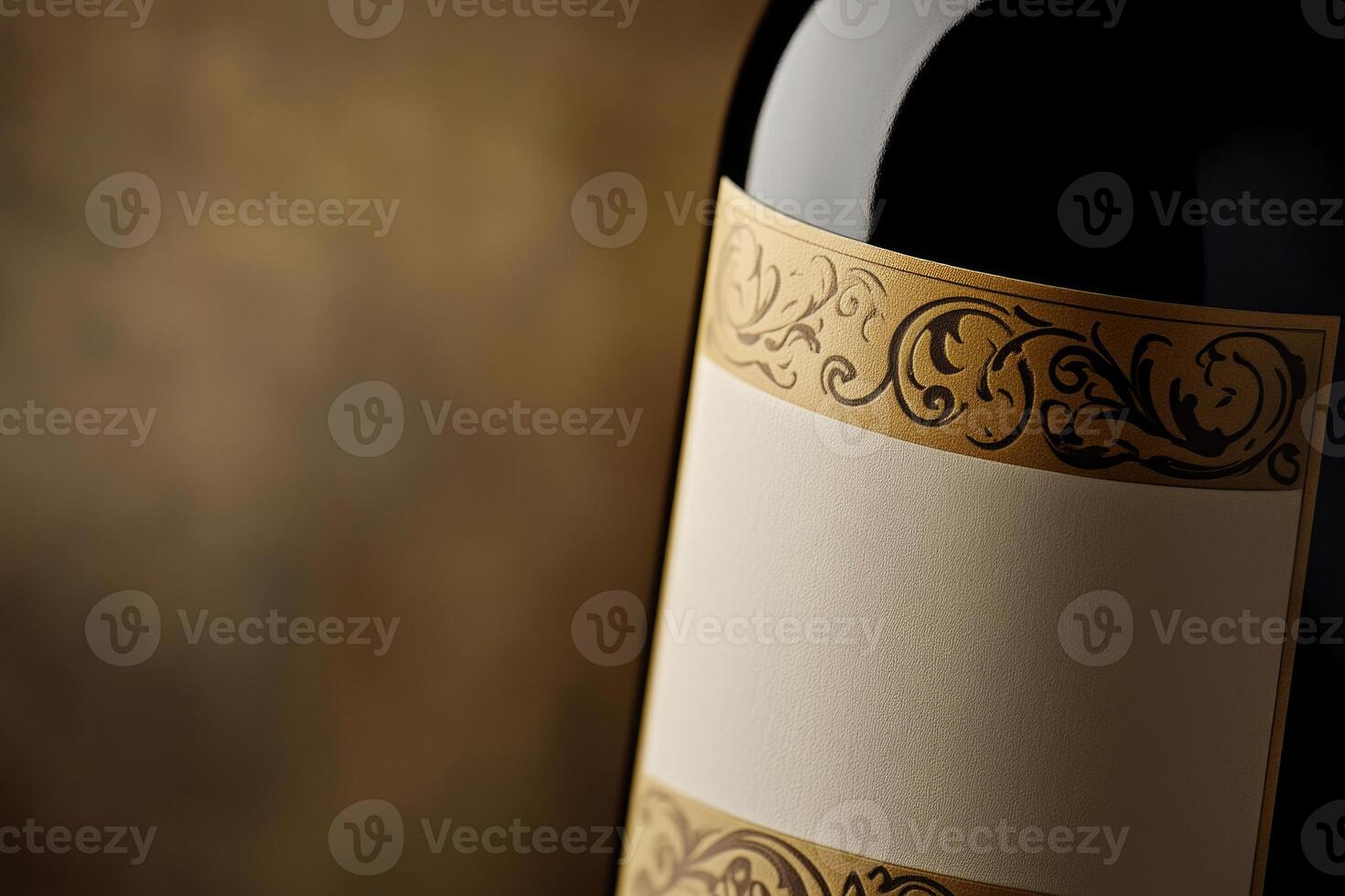 A close-up of a wine bottle label with a blank space beside it. photo