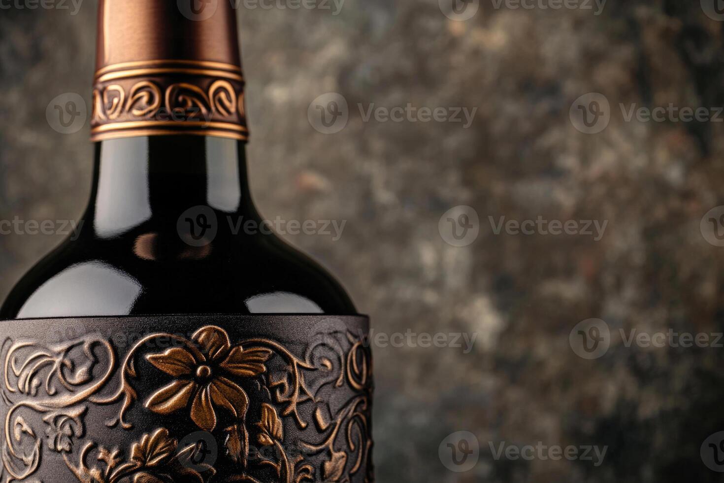 A close-up of a wine bottle label with a blank space beside it. photo