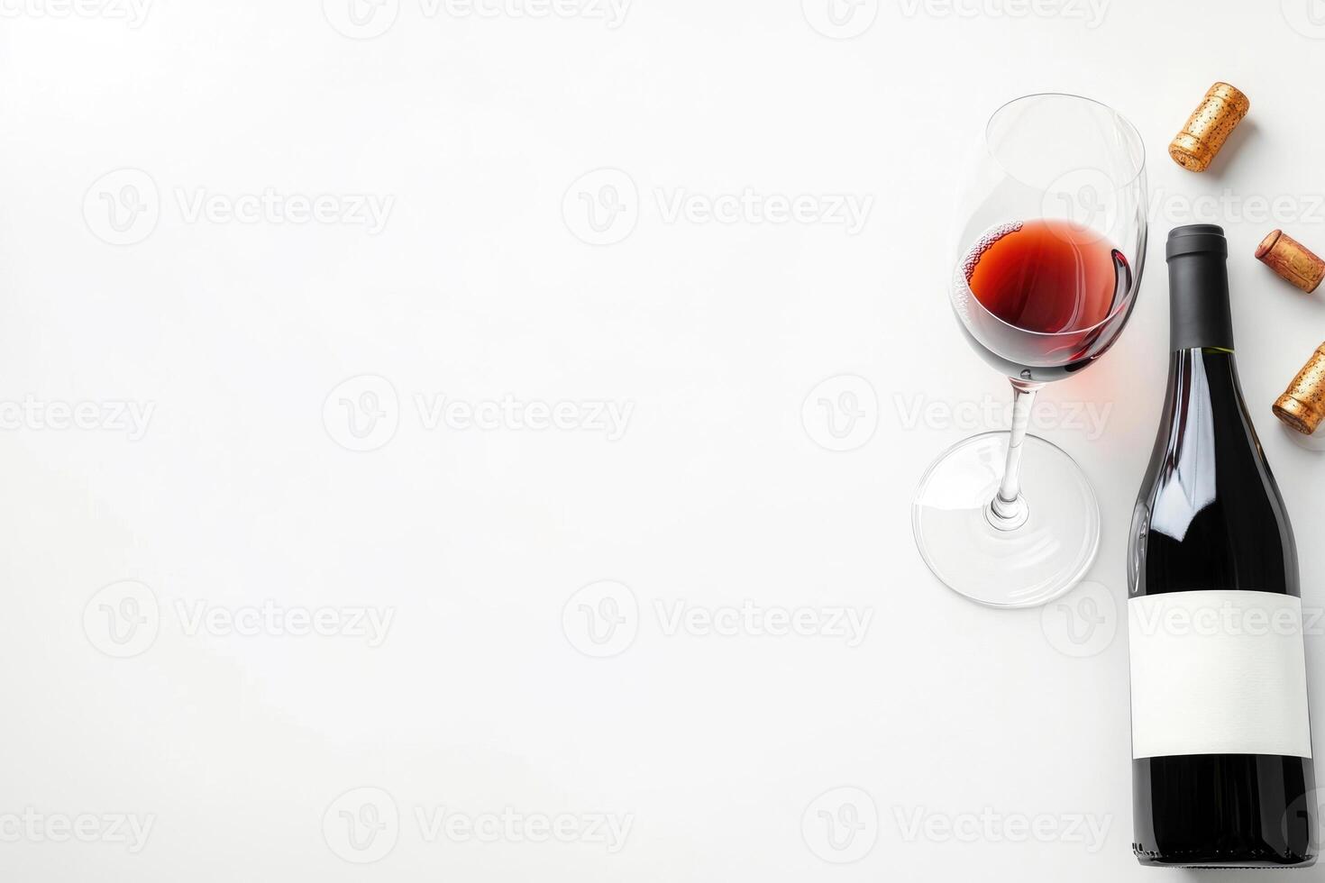 Wine glasses and an open bottle on a white background. photo