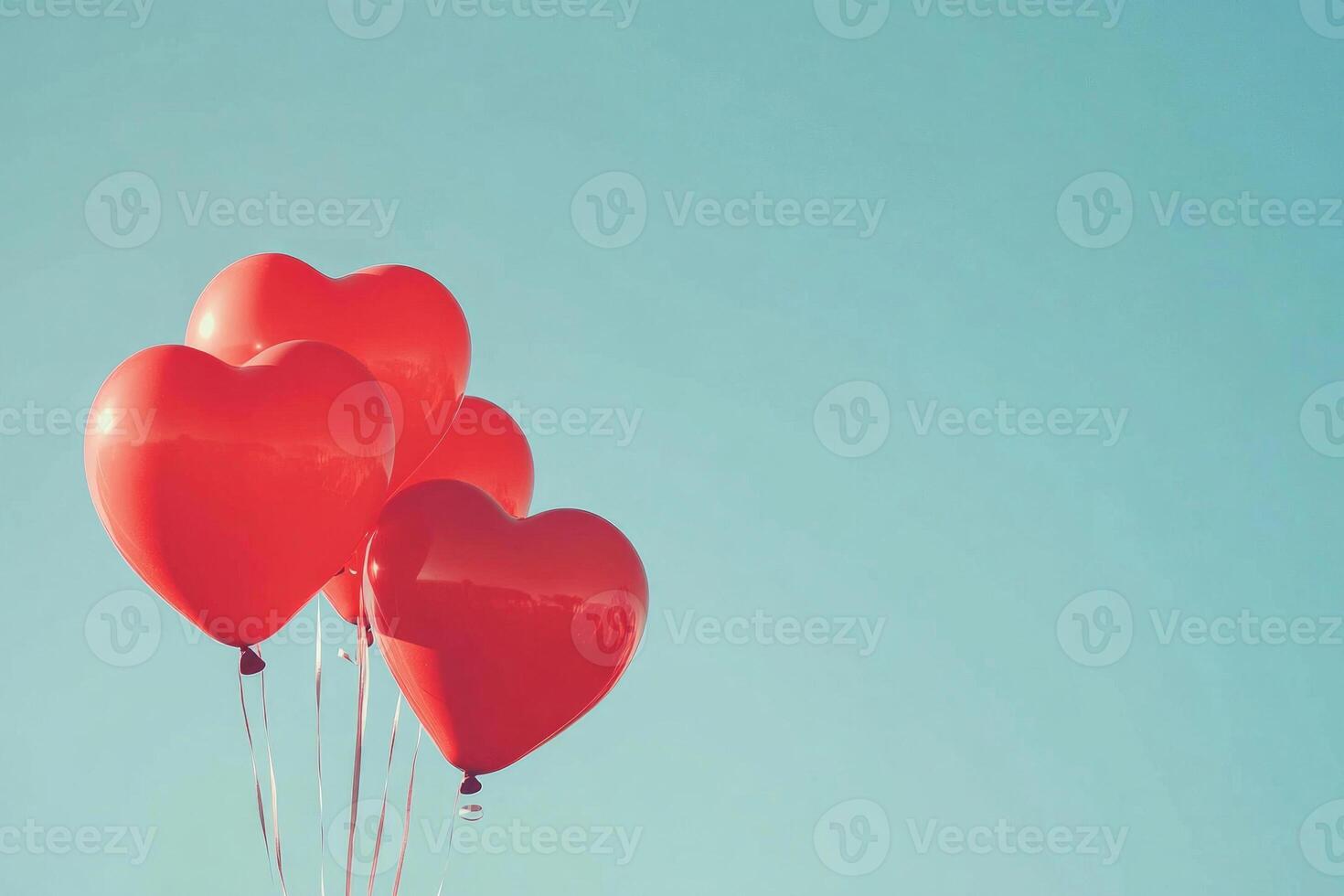 Heart-shaped balloons against a clear sky with text space. photo