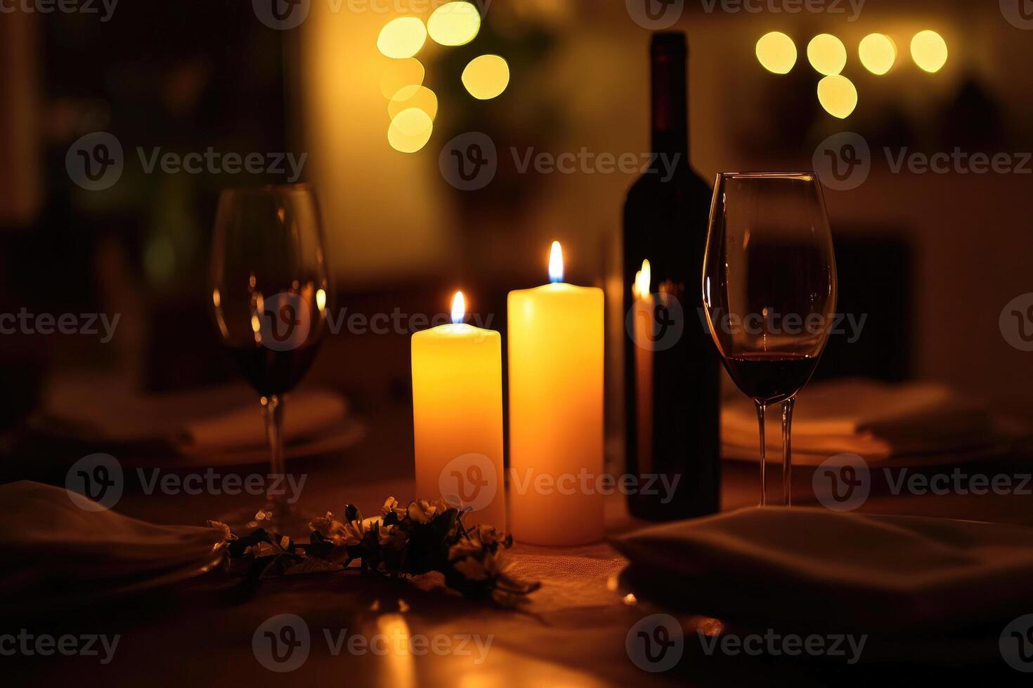 A candlelit dinner setup with space for a message. photo