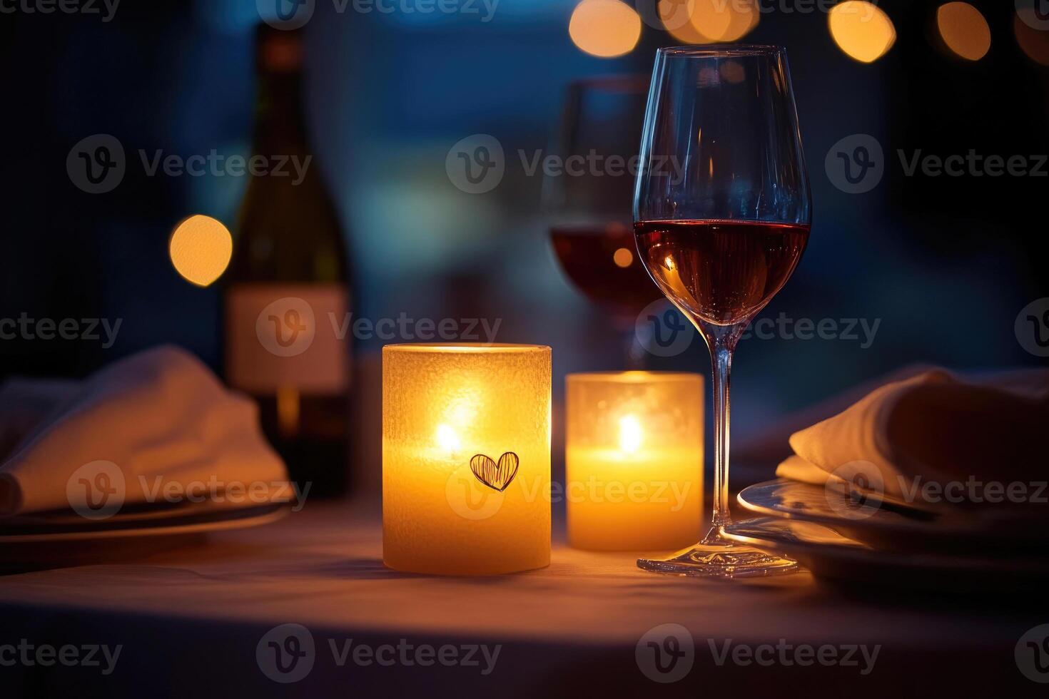 A candlelit dinner setup with space for a message. photo