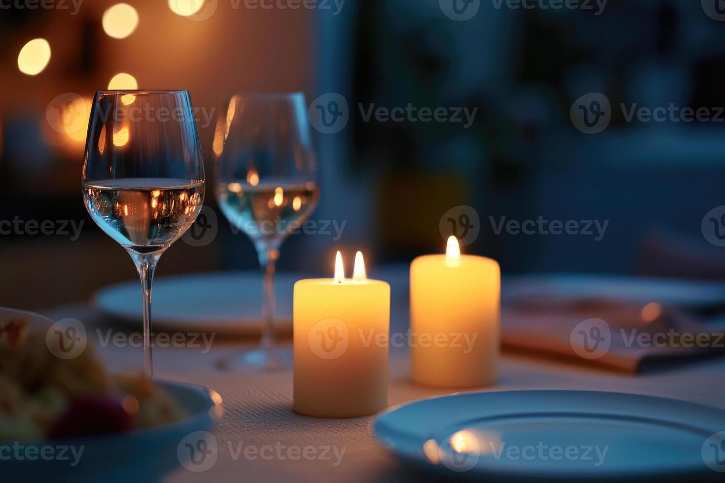A candlelit dinner setup with space for a message. photo