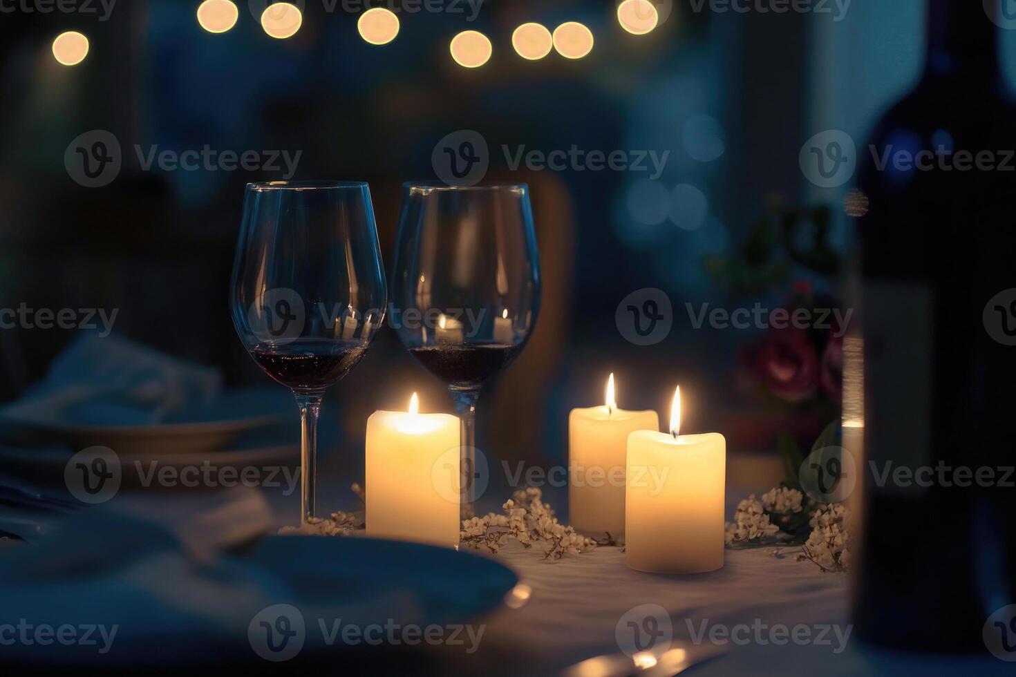 A candlelit dinner setup with space for a message. photo