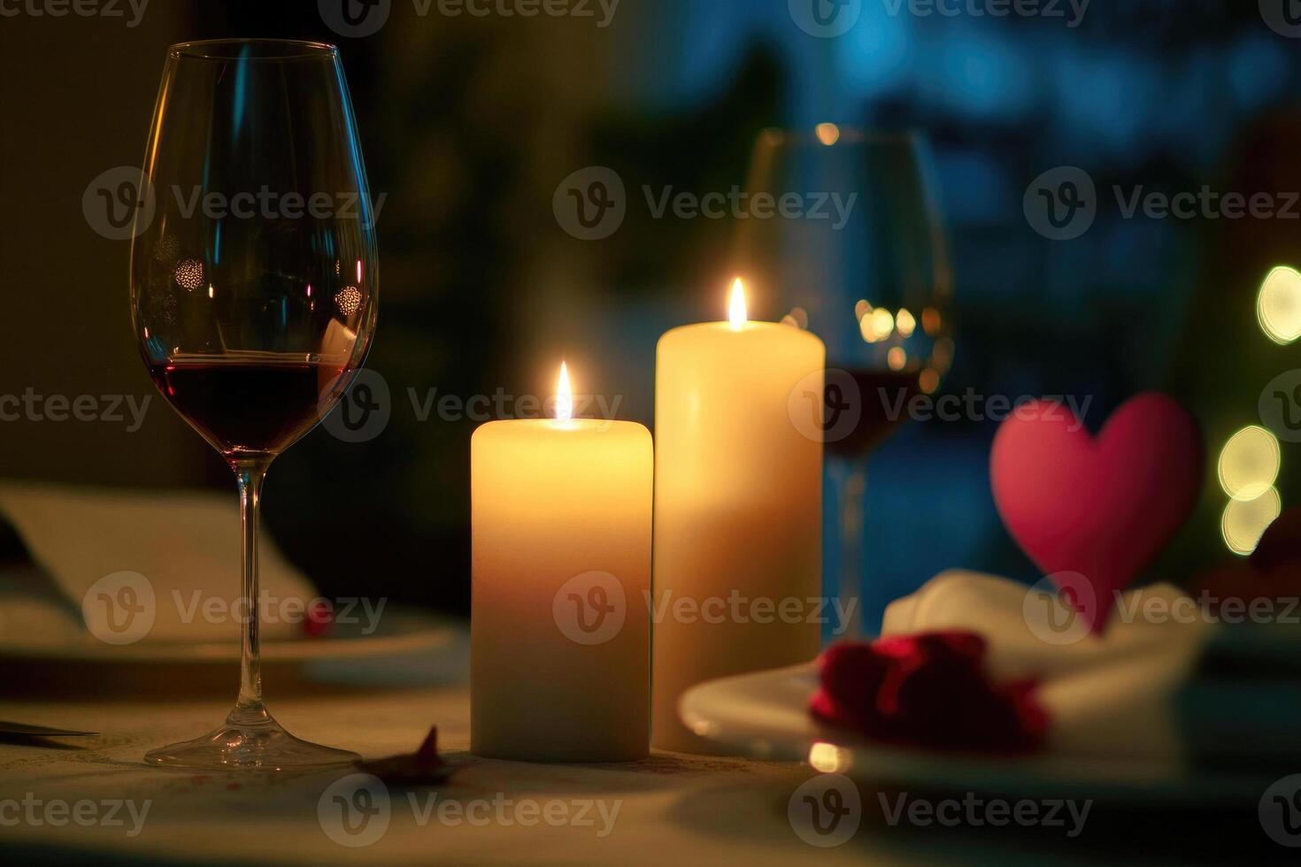 A candlelit dinner setup with space for a message. photo