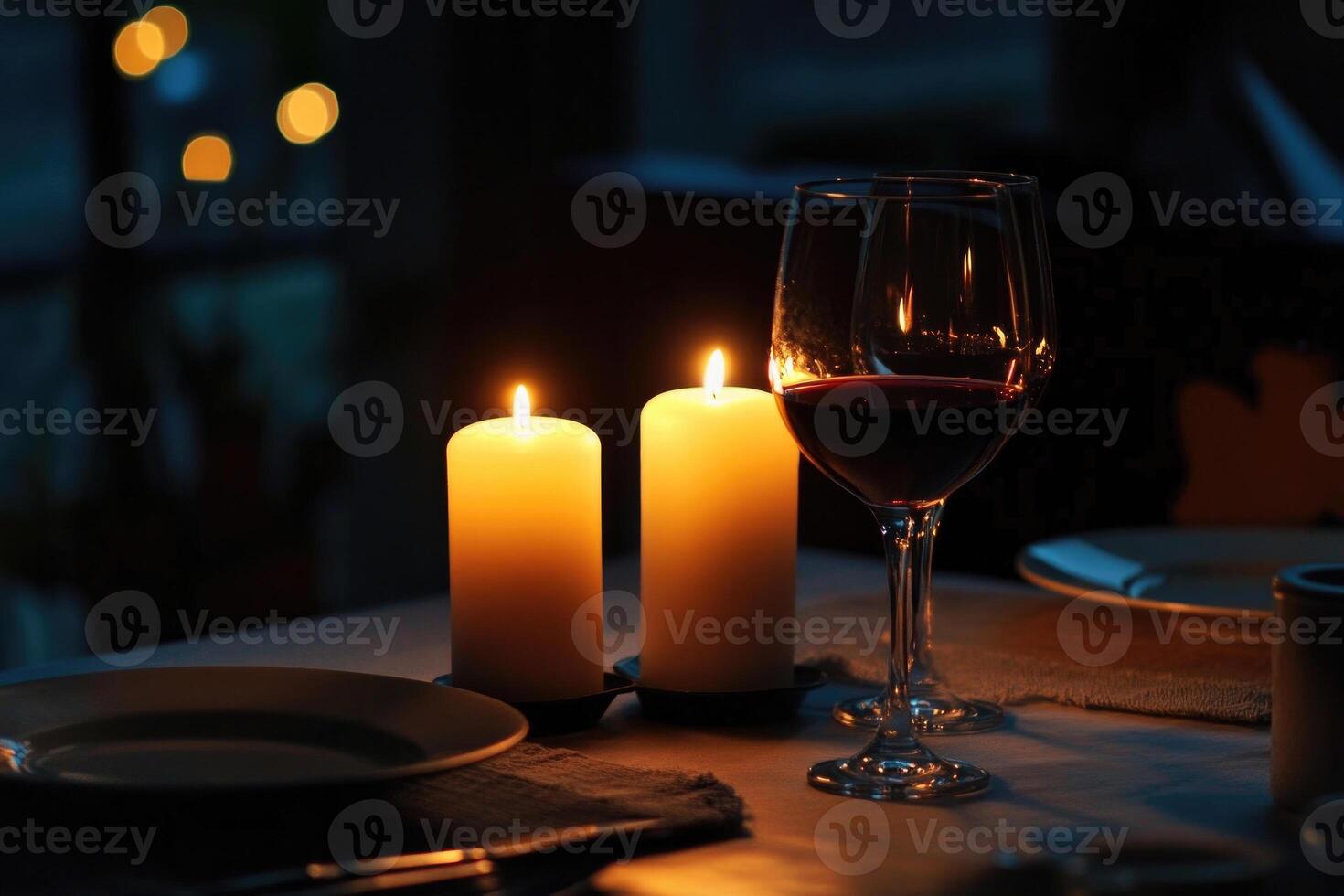 A candlelit dinner setup with space for a message. photo