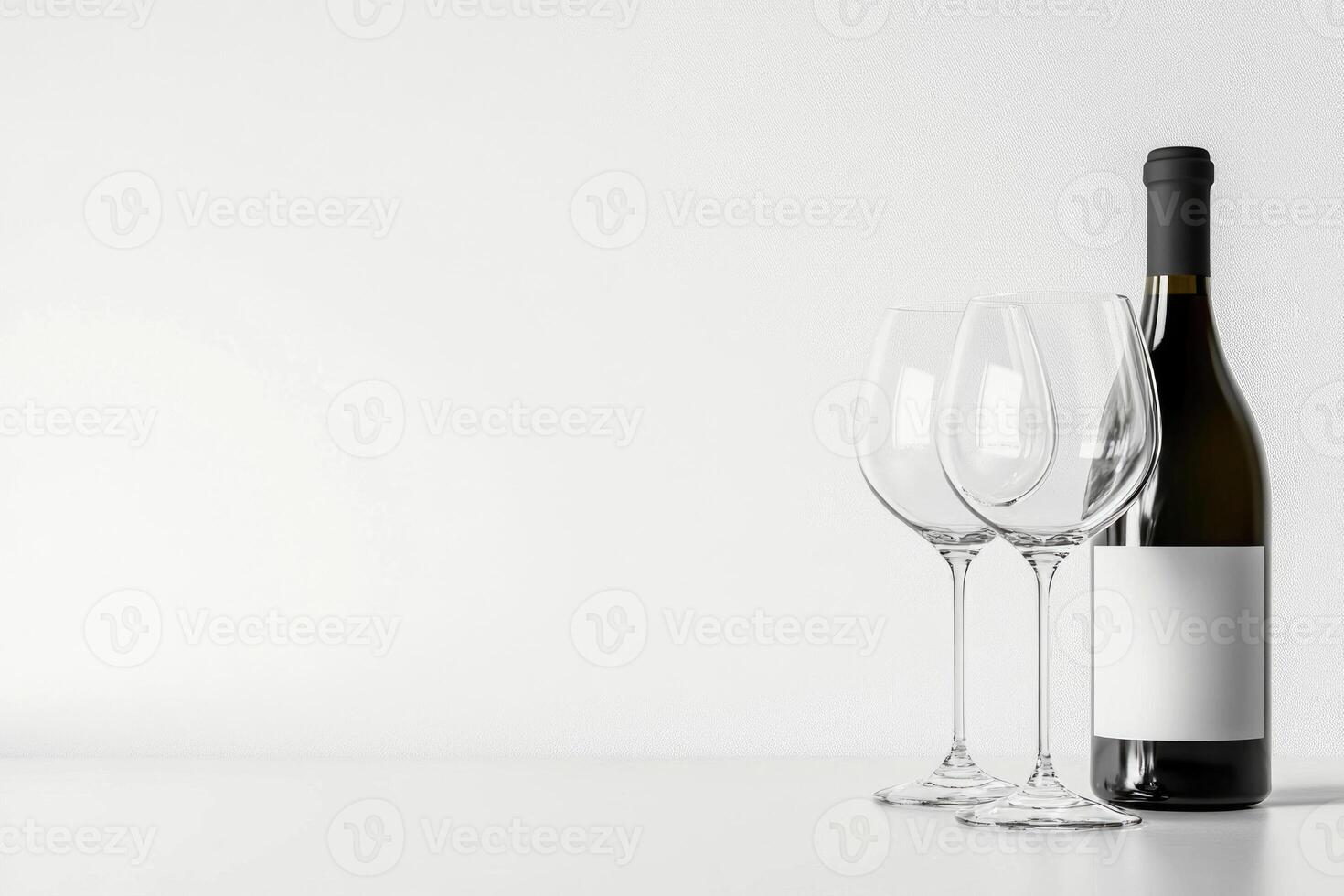 Wine glasses and an open bottle on a white background. photo