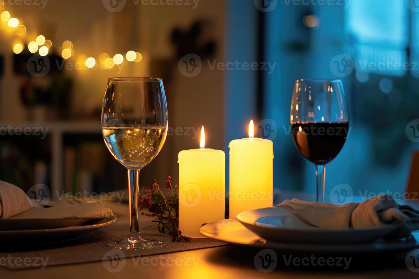 A candlelit dinner setup with space for a message. photo
