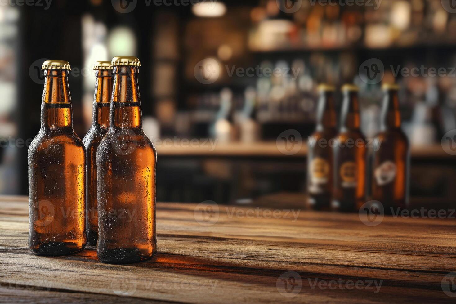 Beer banner with multiple bottles and empty space for customization. photo