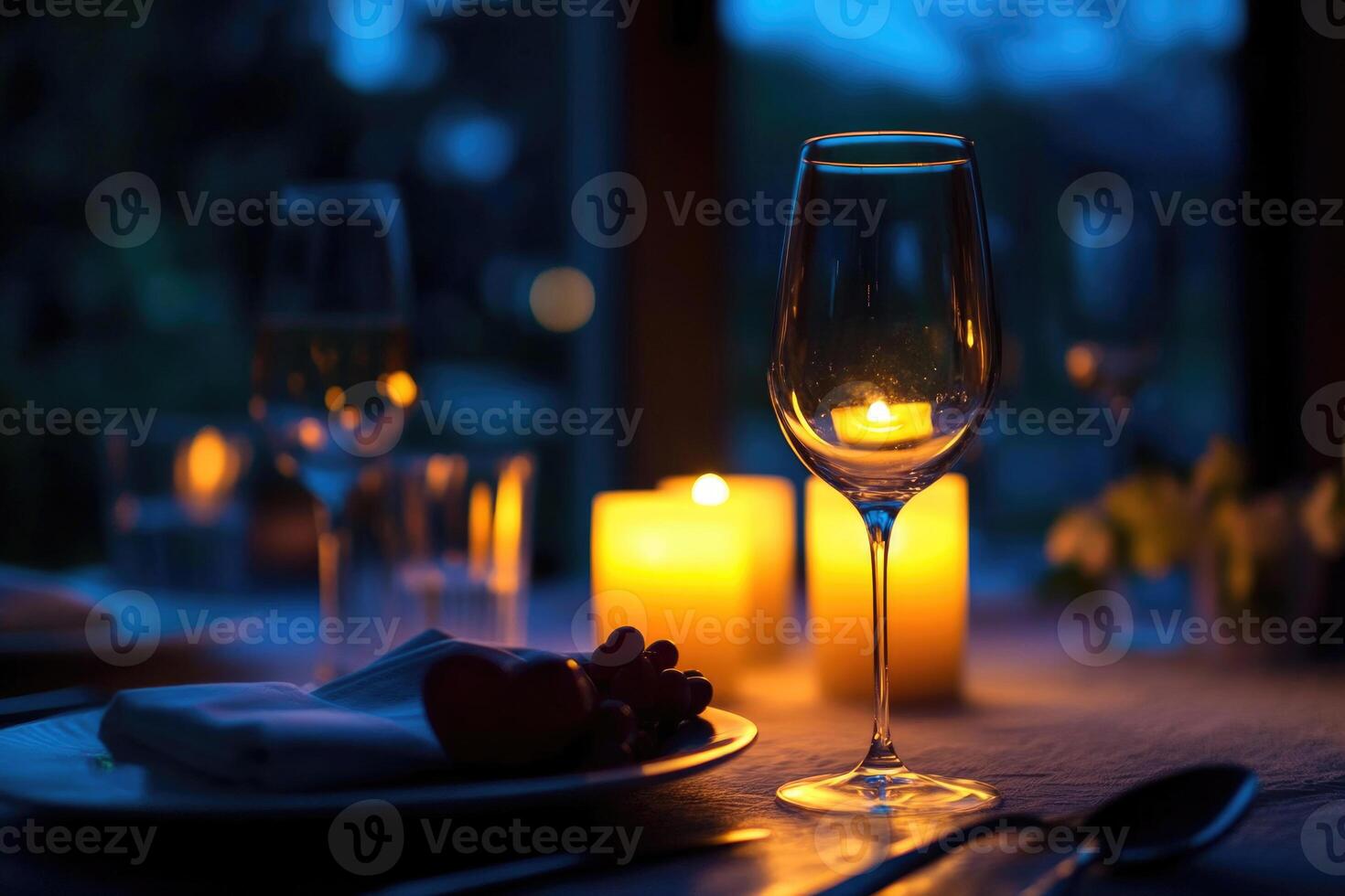 A candlelit dinner setup with space for a message. photo