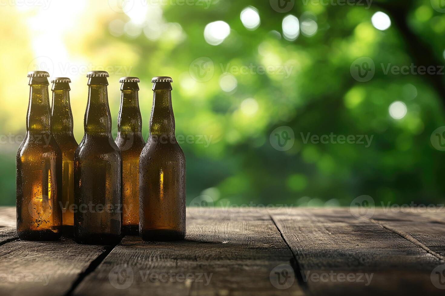 Beer banner with multiple bottles and empty space for customization. photo