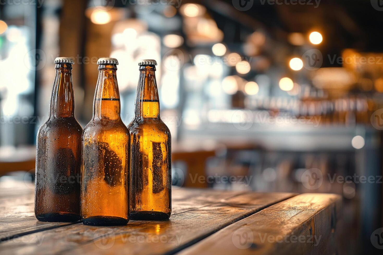 Beer banner with multiple bottles and empty space for customization. photo