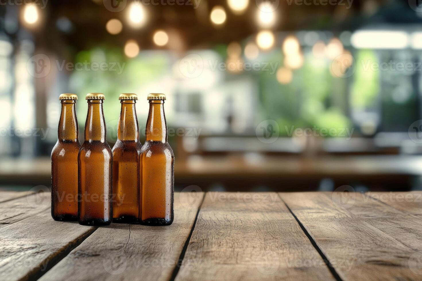 Beer banner with multiple bottles and empty space for customization. photo