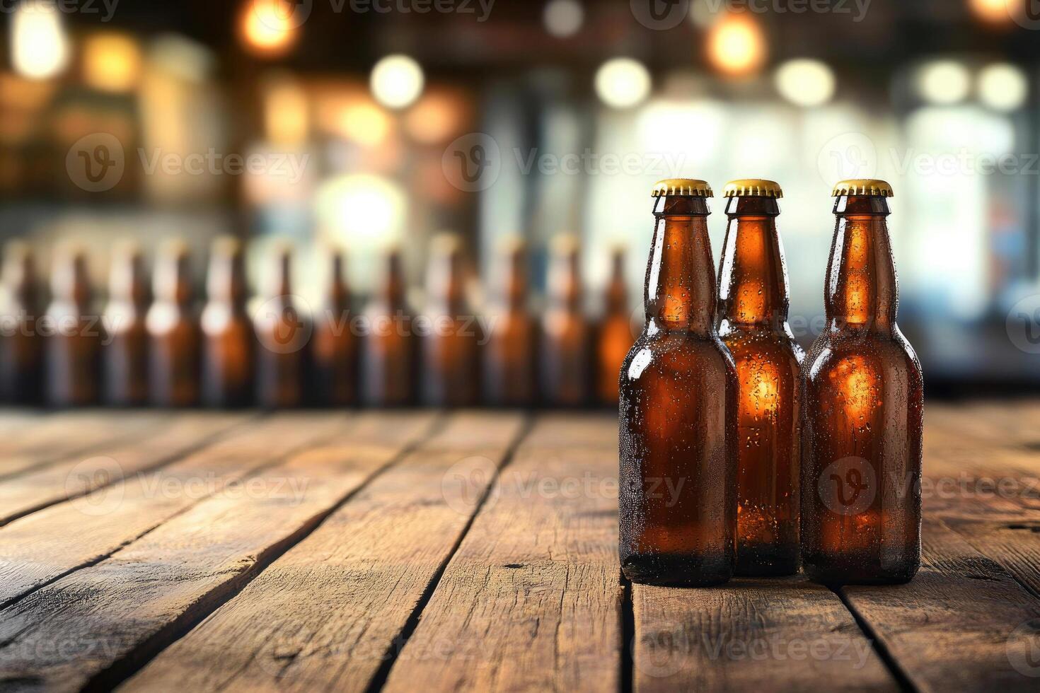 Beer banner with multiple bottles and empty space for customization. photo