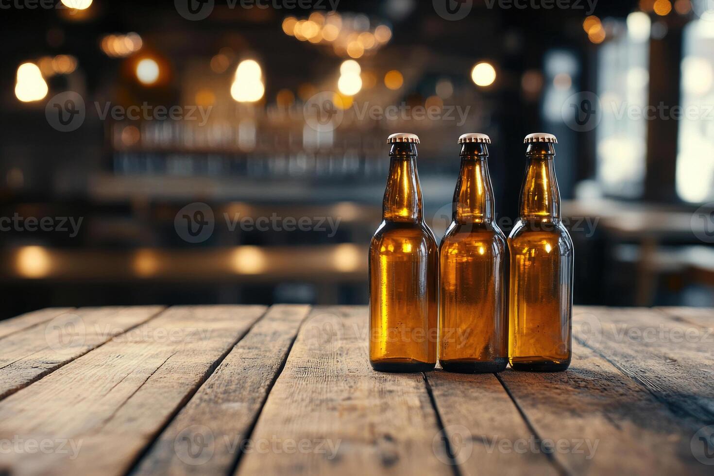 Beer banner with multiple bottles and empty space for customization. photo