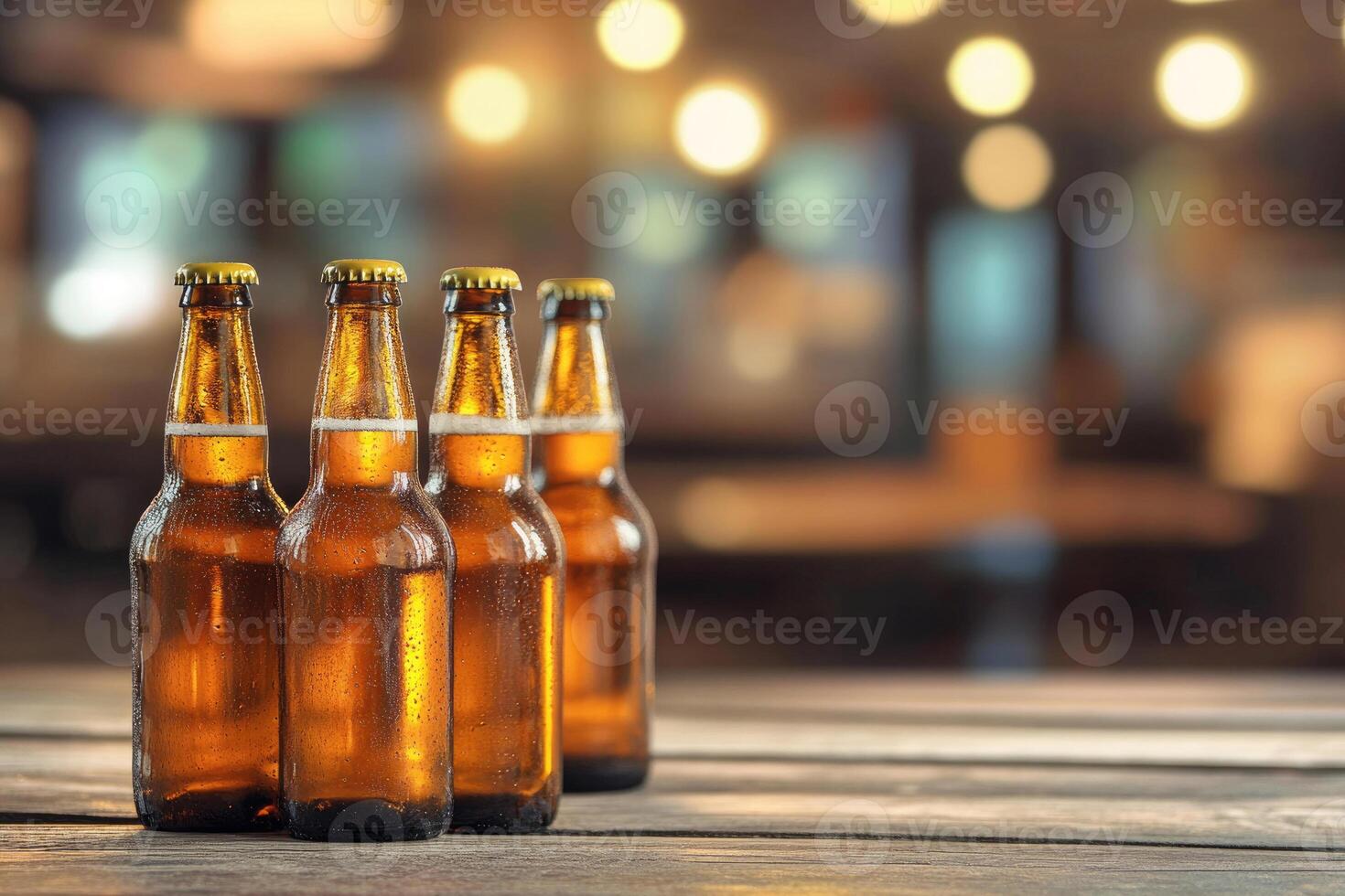 Beer banner with multiple bottles and empty space for customization. photo