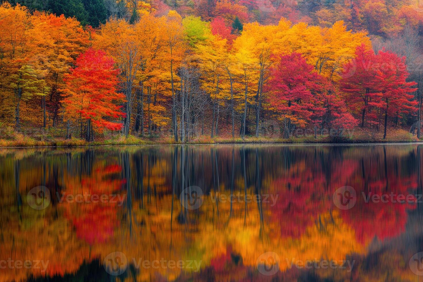Reflective autumn landscape by a tranquil lake. photo