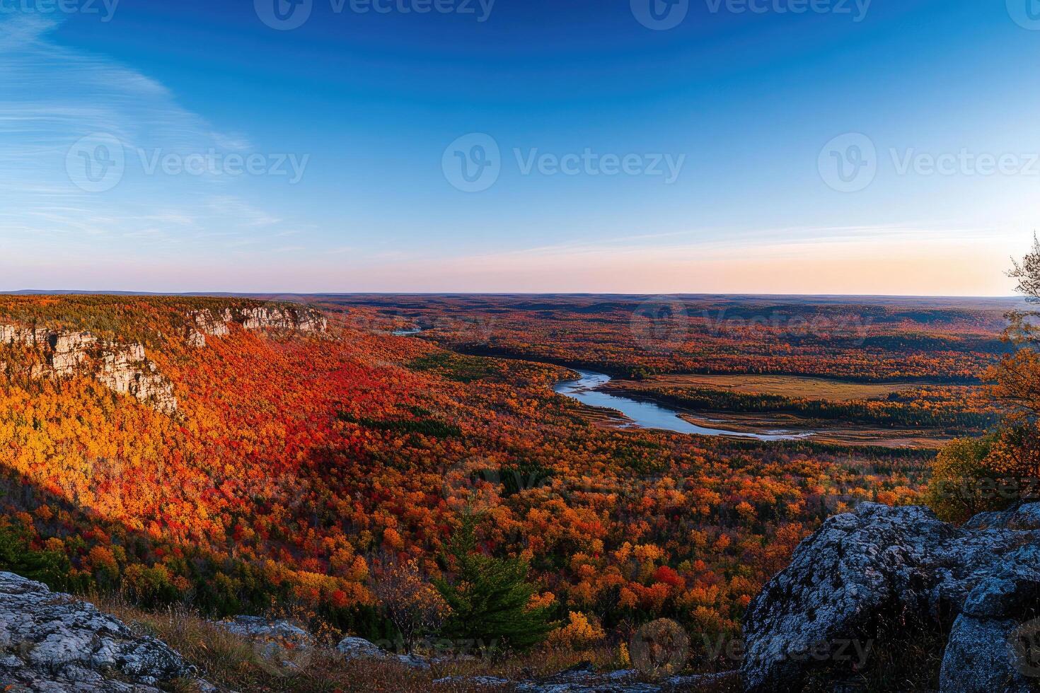 A panoramic view from a hilltop in autumn. photo
