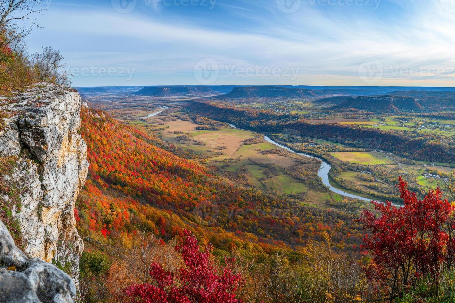 A panoramic view from a hilltop in autumn. photo