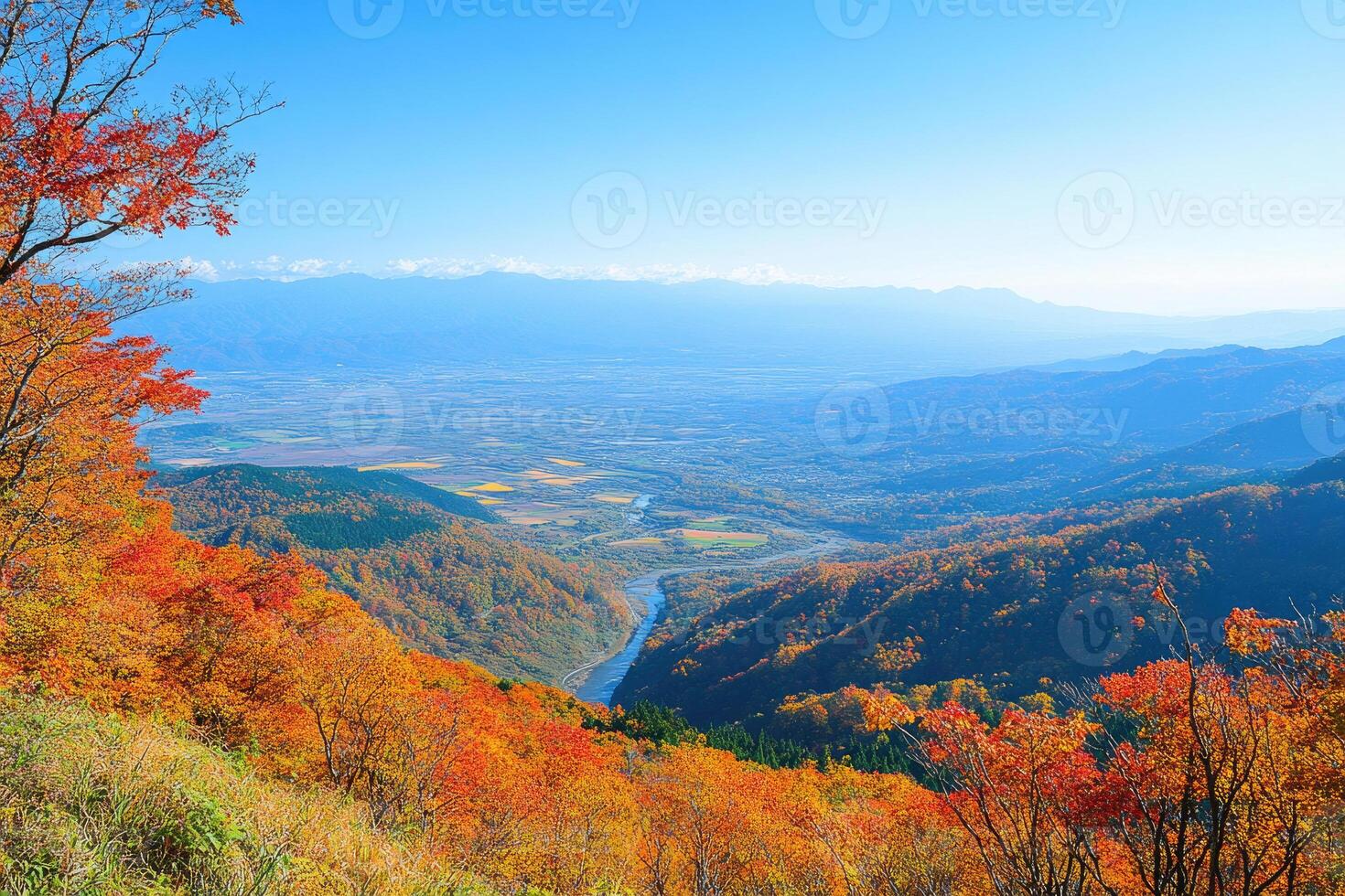 A panoramic view from a hilltop in autumn. photo