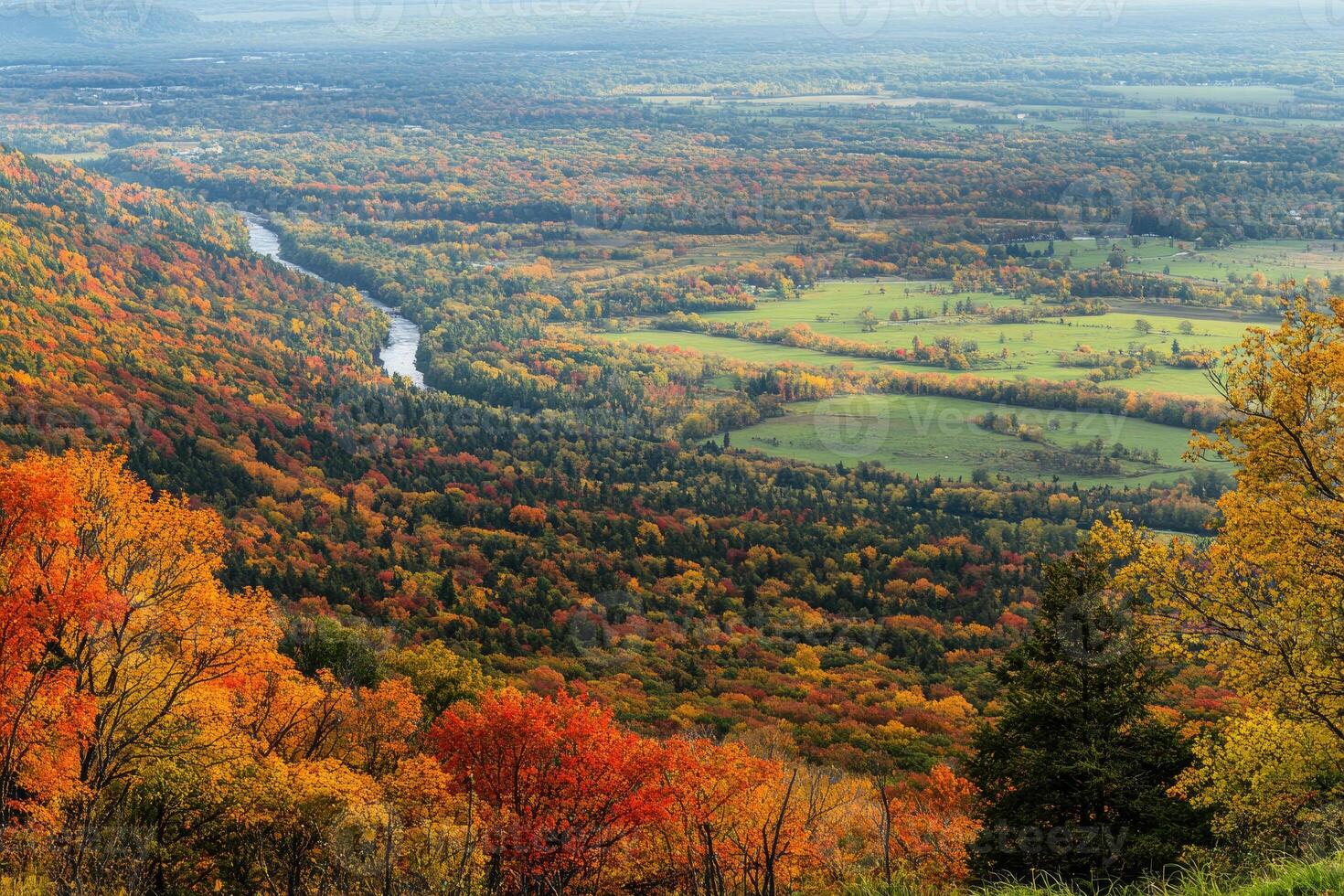 A panoramic view from a hilltop in autumn. photo