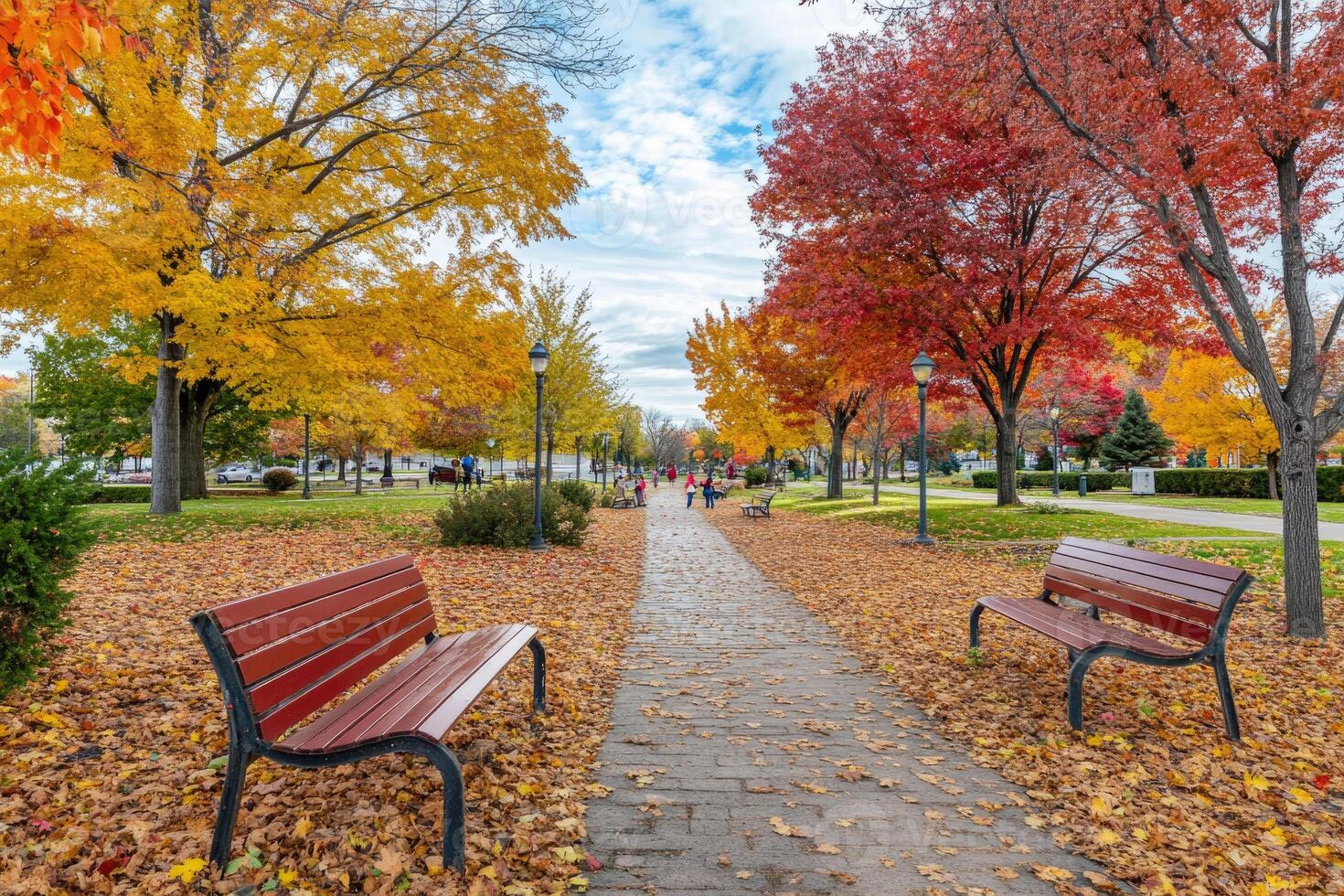 A vibrant park showcasing autumn's beauty. photo