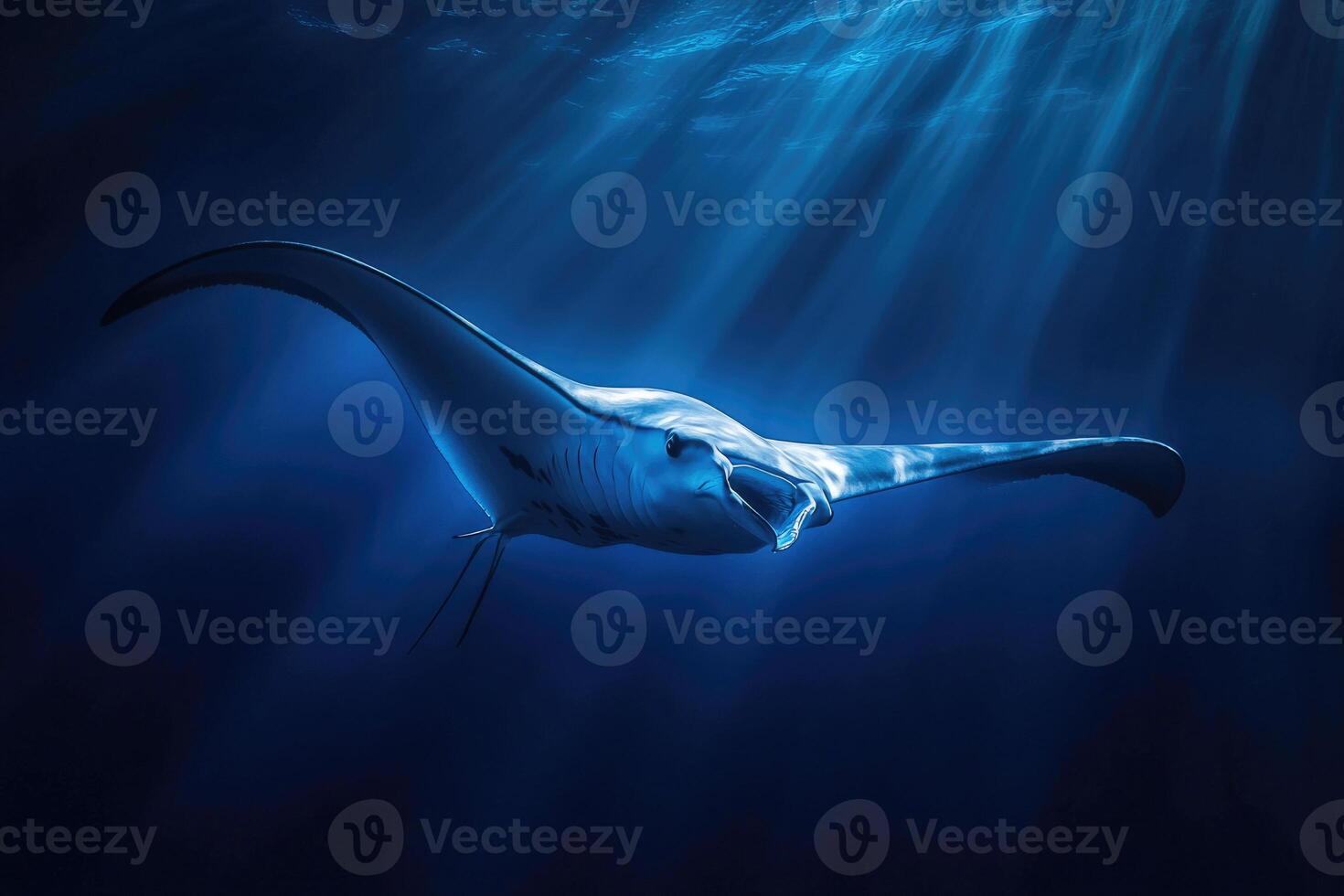 A manta ray gliding effortlessly through the oceans blue depths. photo