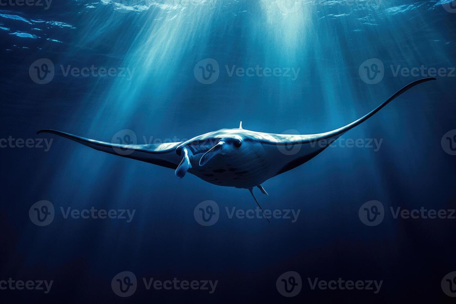 A manta ray gliding effortlessly through the oceans blue depths. photo