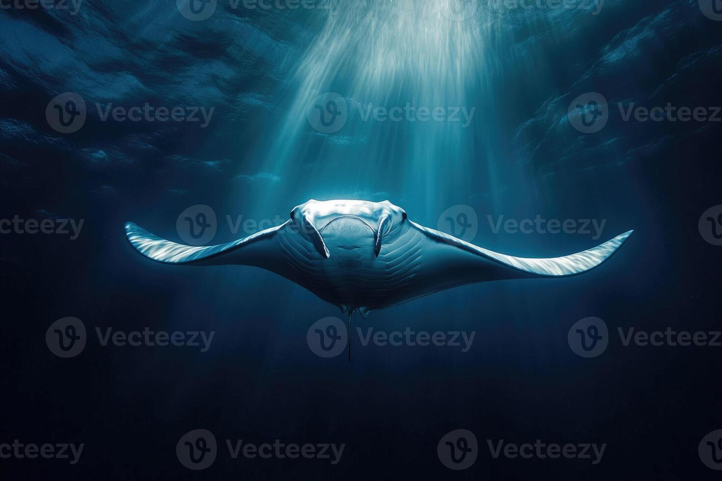 A manta ray gliding effortlessly through the oceans blue depths. photo