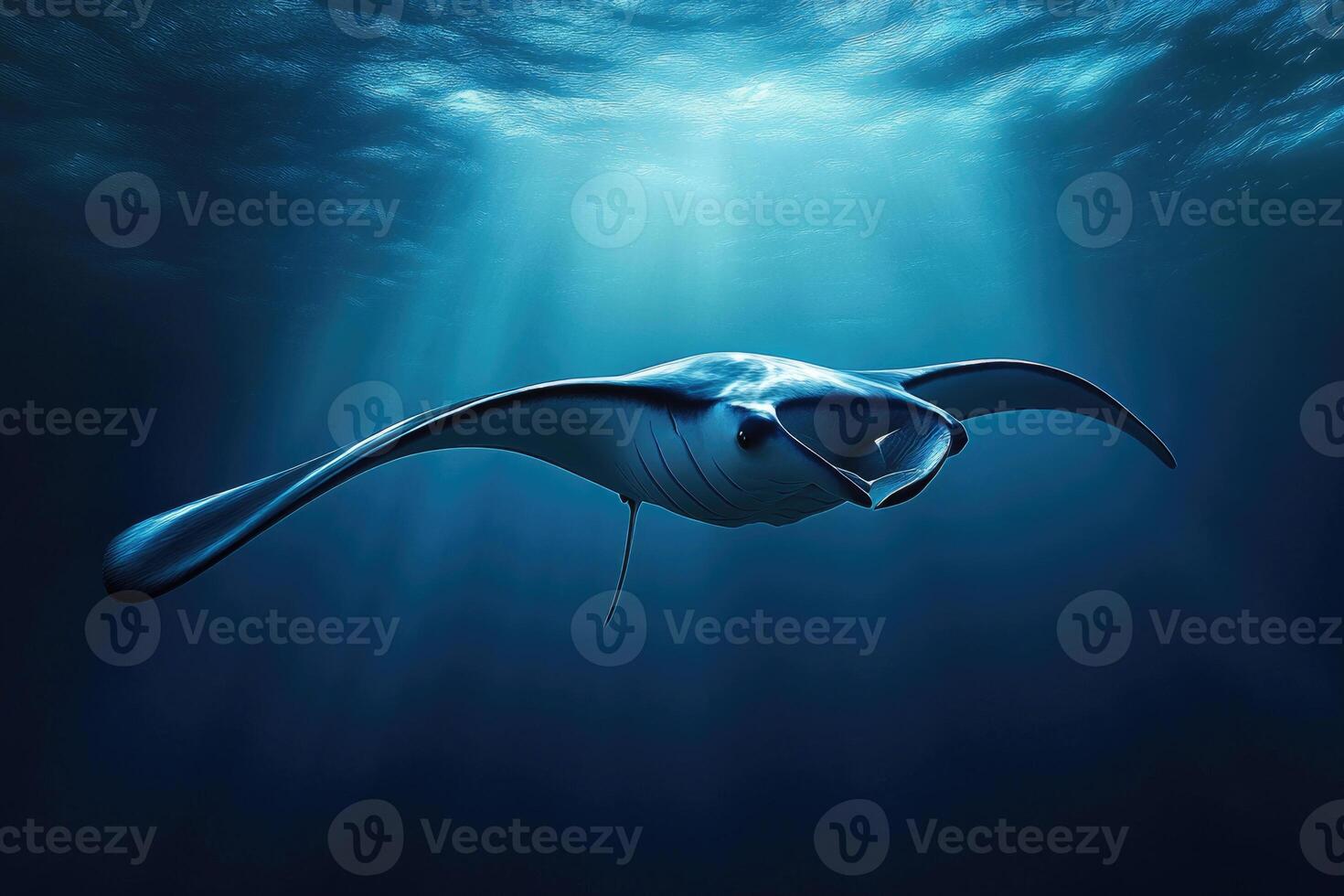 A manta ray gliding effortlessly through the oceans blue depths. photo
