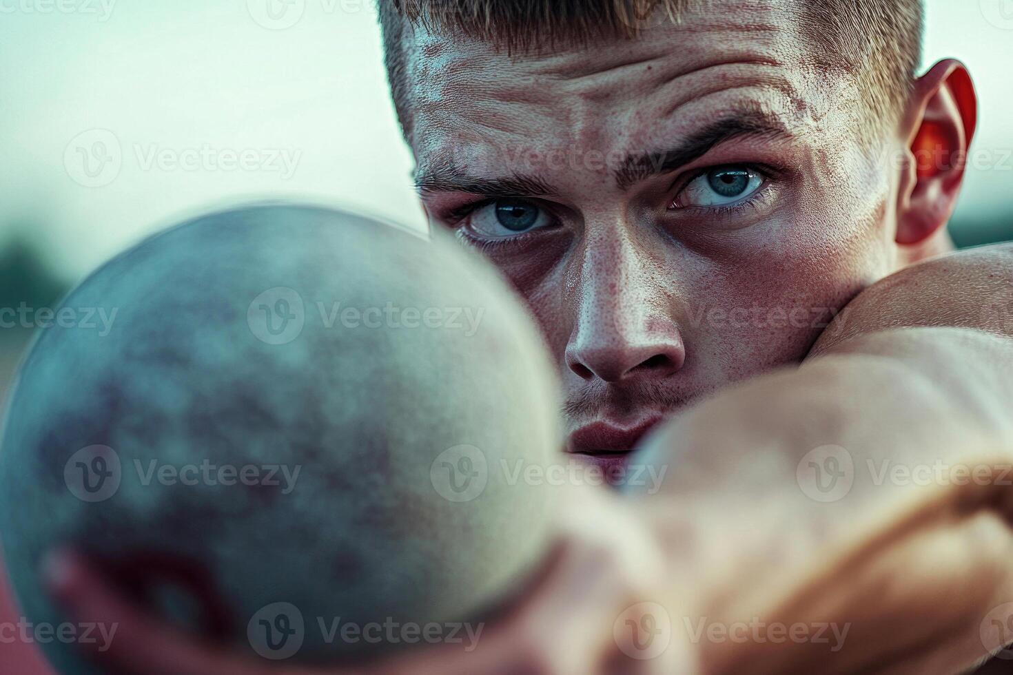 Athlete preparing to throw shot put photo