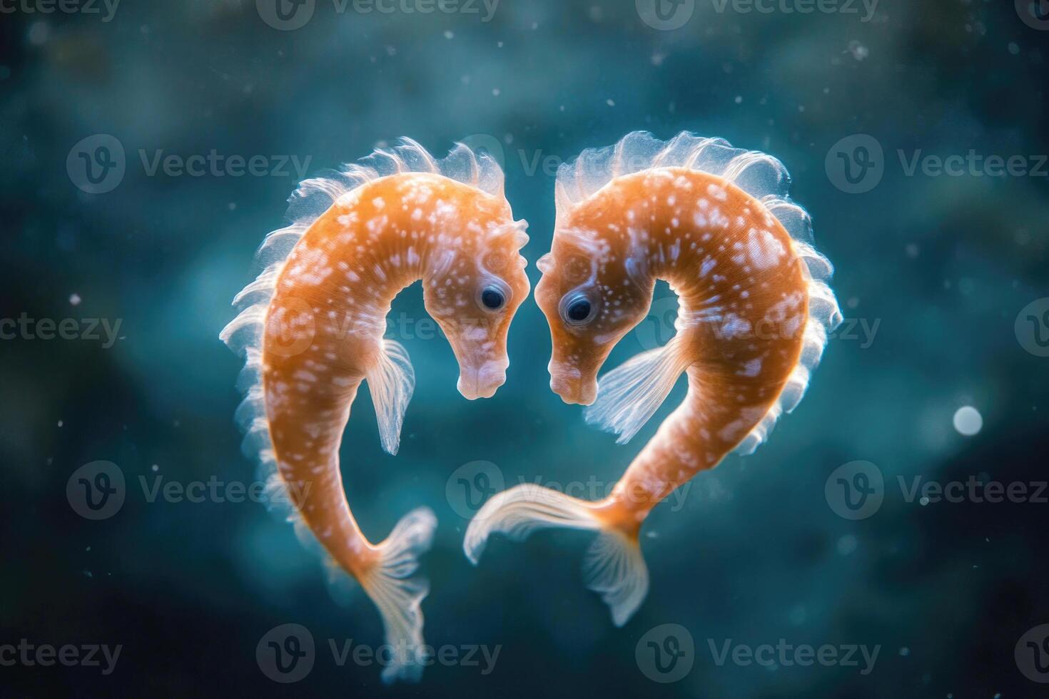 A pair of sea horses entwined, floating gently in the water. photo
