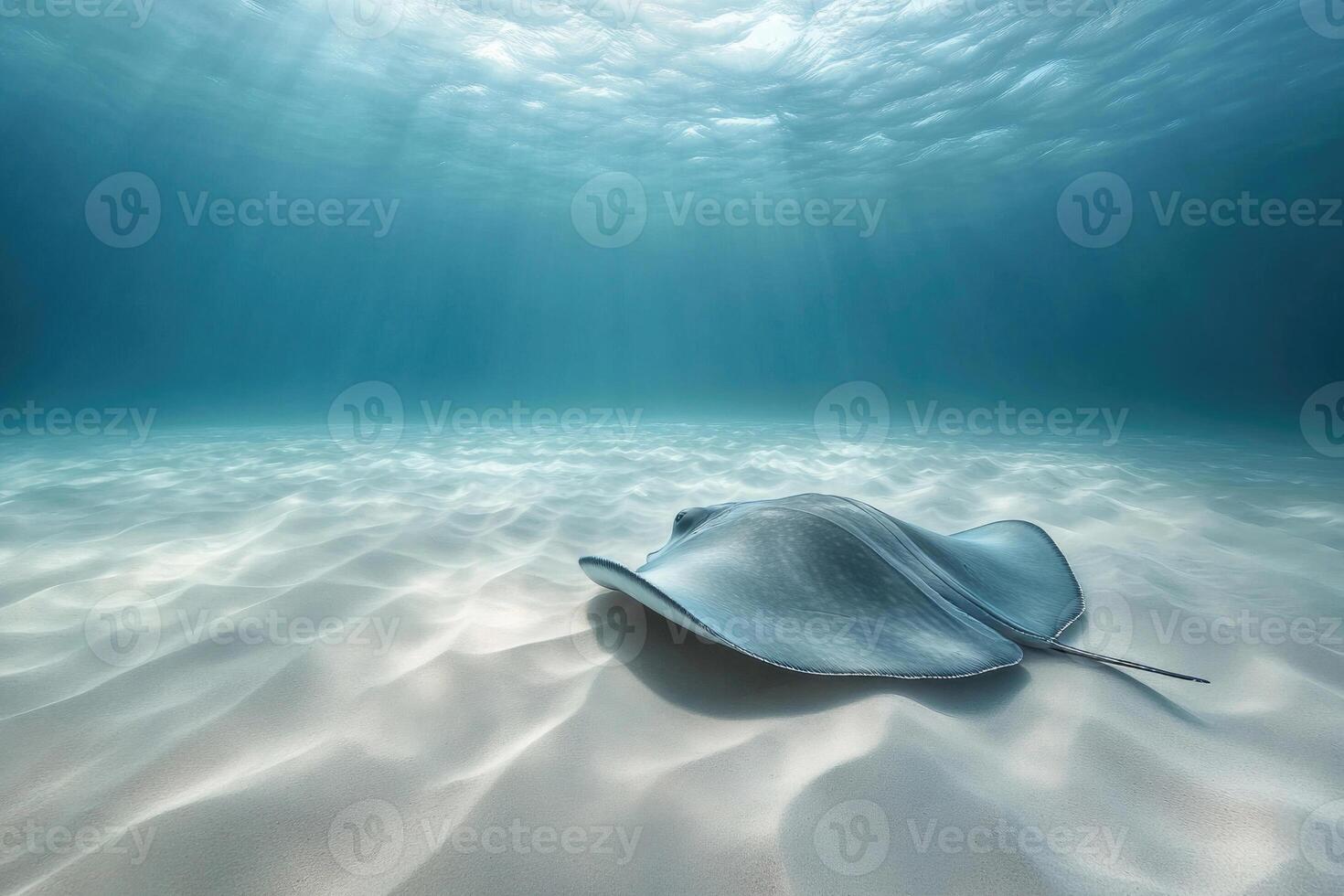 A graceful stingray gliding over a sandy ocean bed. photo