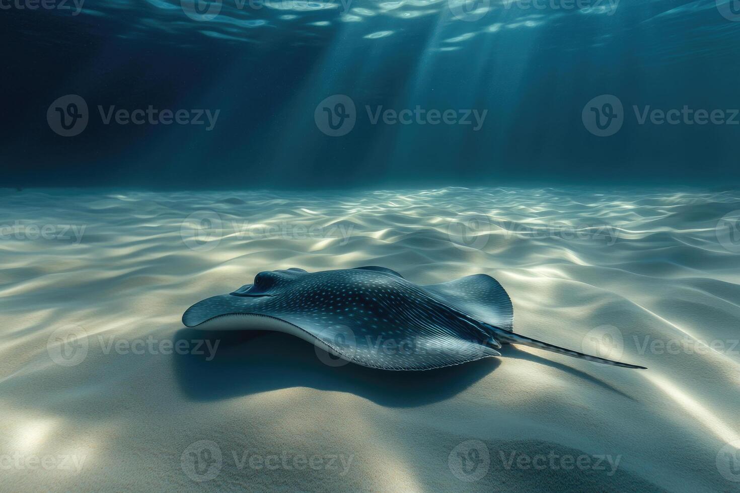 A graceful stingray gliding over a sandy ocean bed. photo