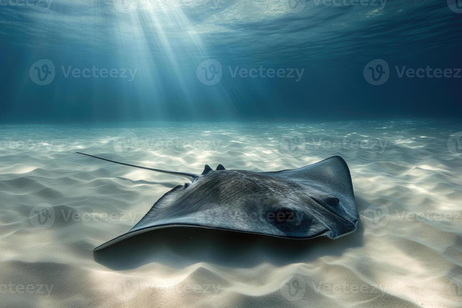 A graceful stingray gliding over a sandy ocean bed. photo