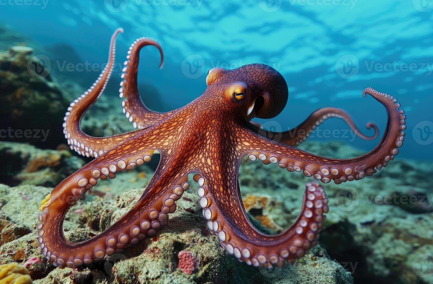 A curious octopus exploring the seafloor with its tentacles extended. photo