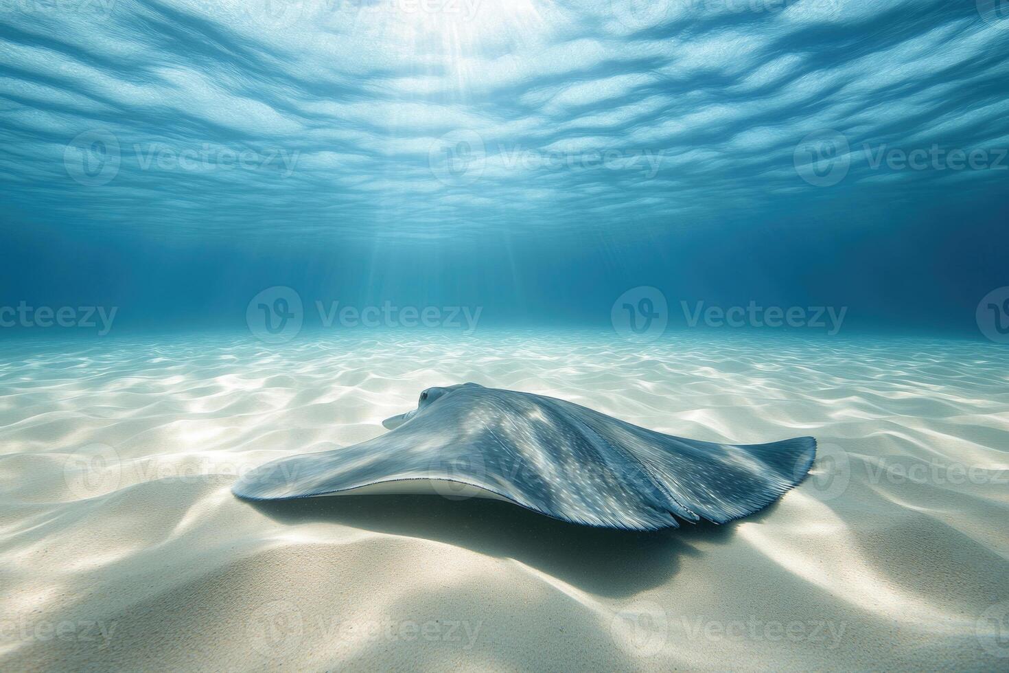 A graceful stingray gliding over a sandy ocean bed. photo