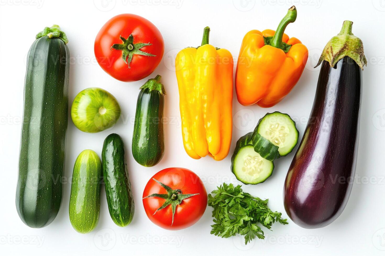 Late summer harvest of fresh vegetables on a clean background. photo