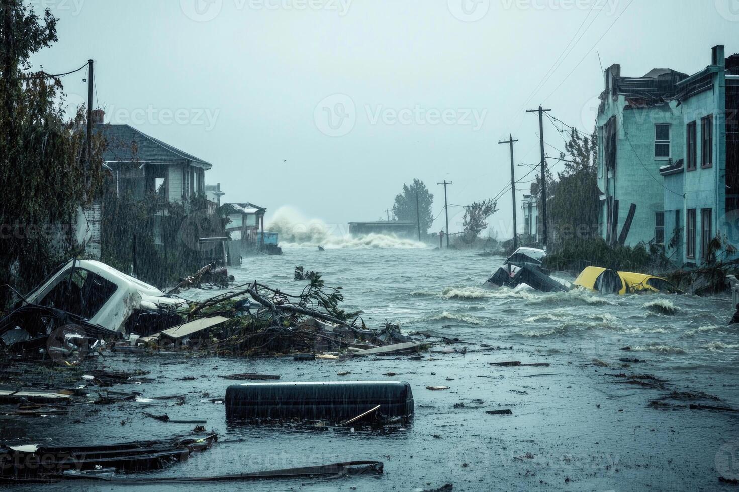 A coastal town hit by a hurricane. photo