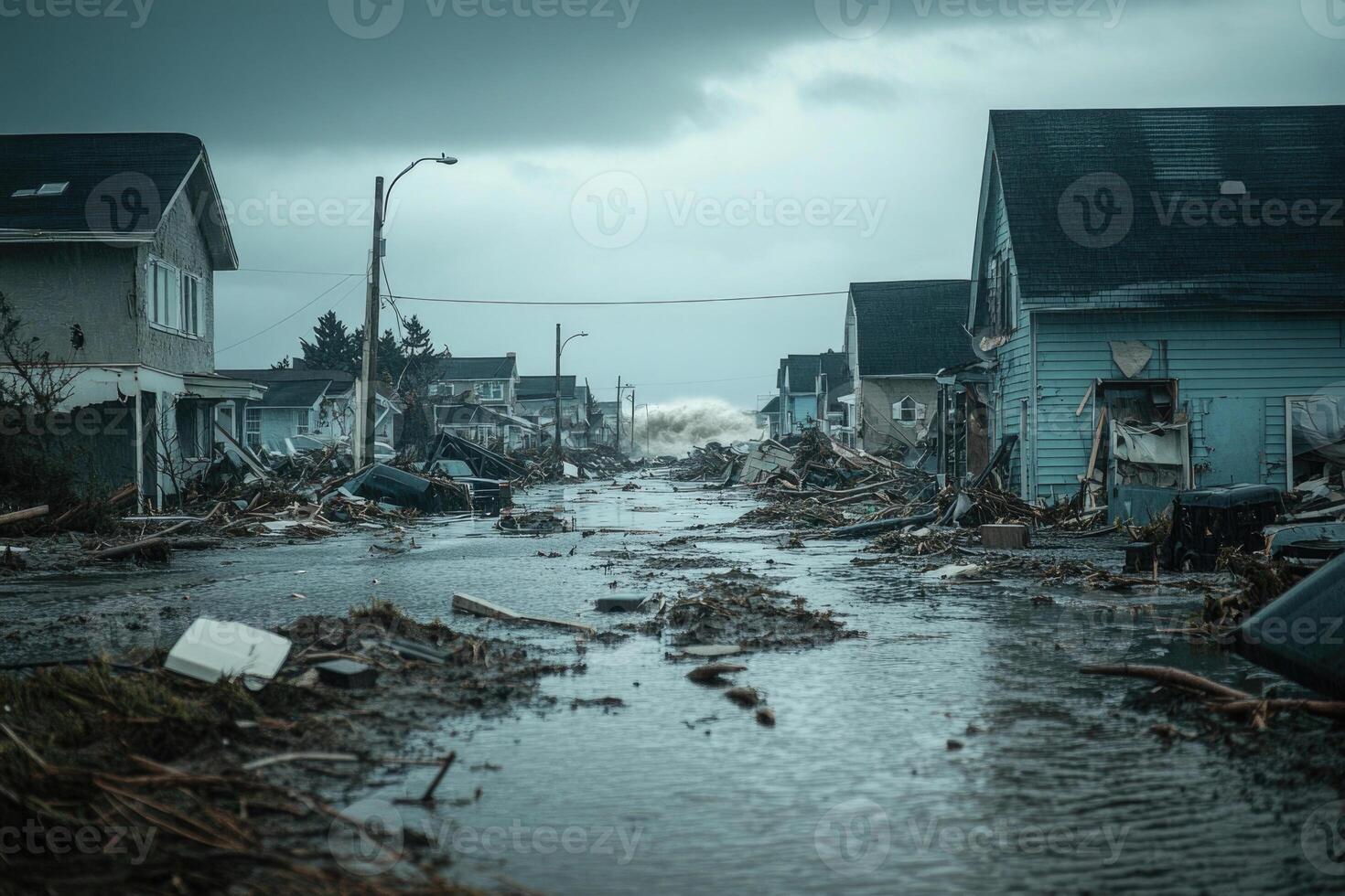A coastal town hit by a hurricane. photo