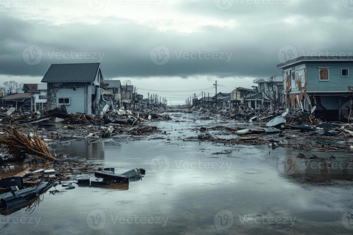A coastal town hit by a hurricane. photo