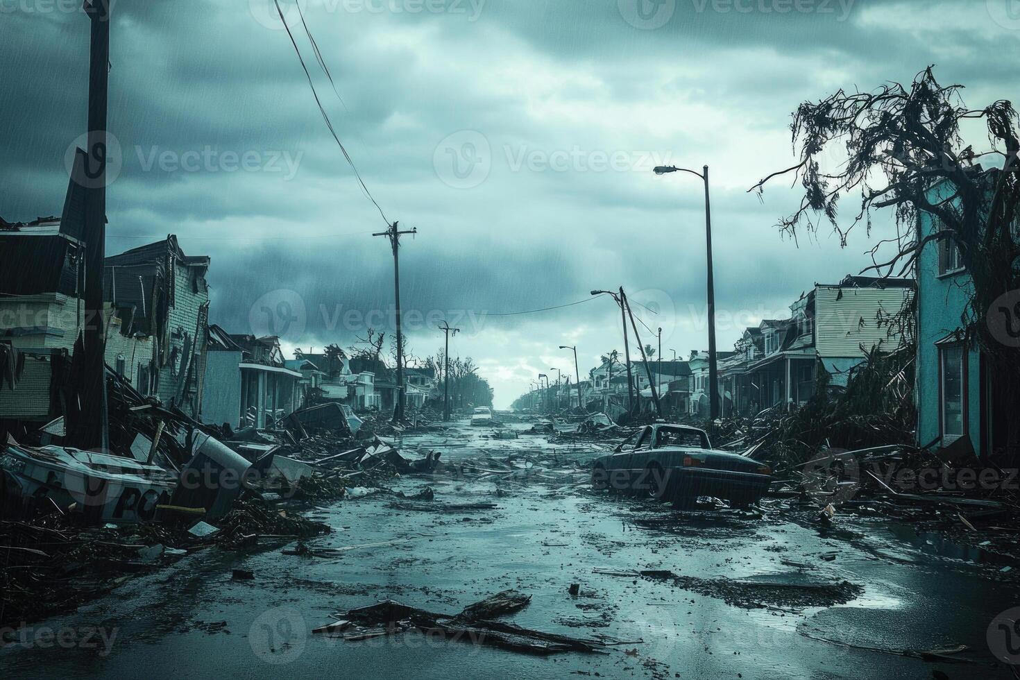 A coastal town hit by a hurricane. photo