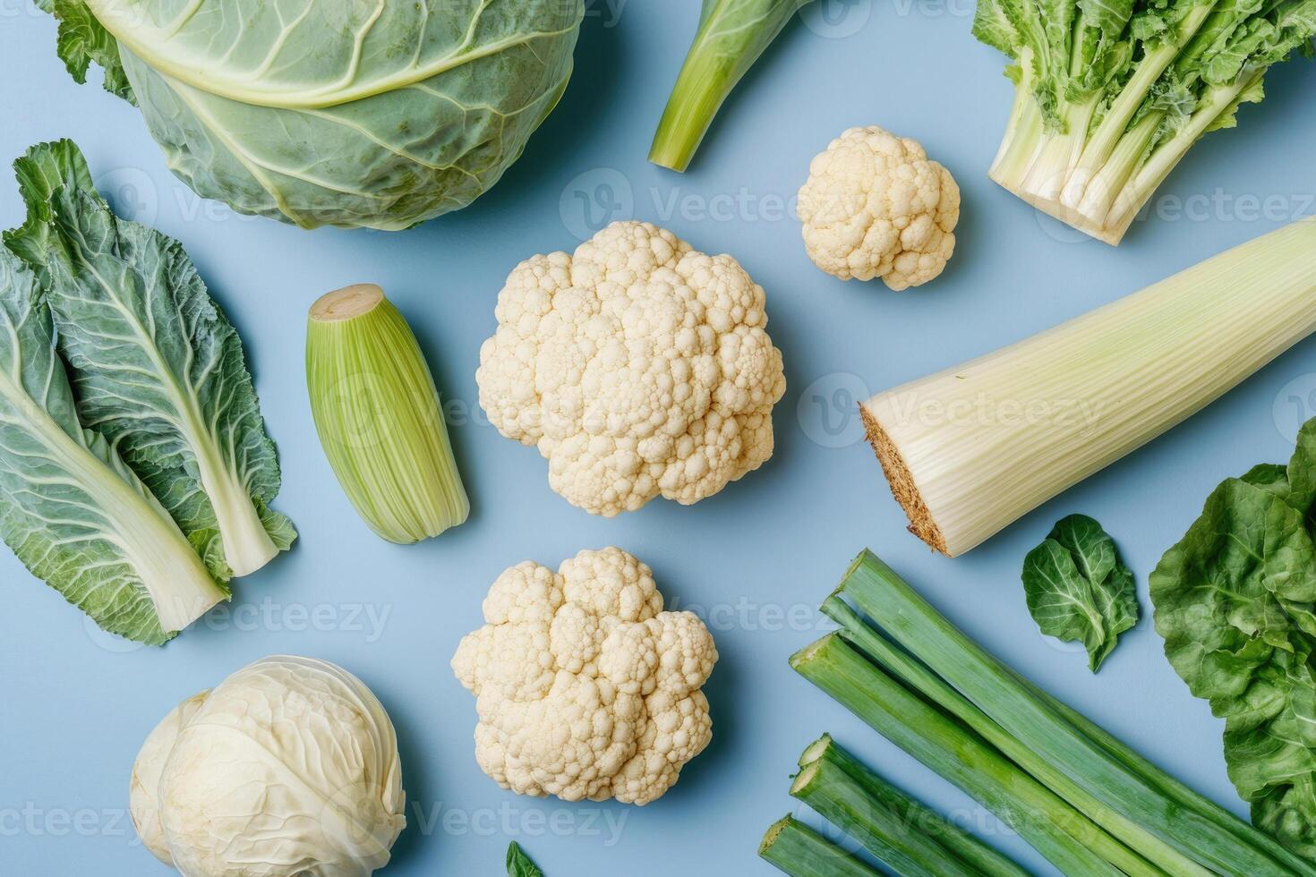 Crisp winter vegetables on a cool blue background. photo