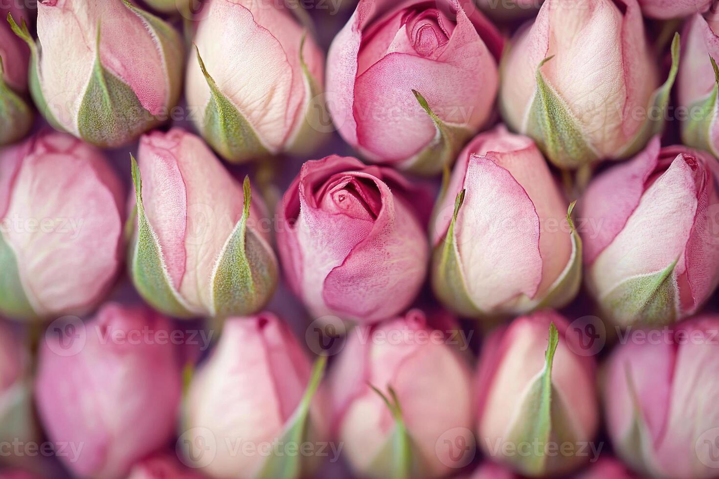 A delicate array of pink rose buds forms a soft, textured background. photo
