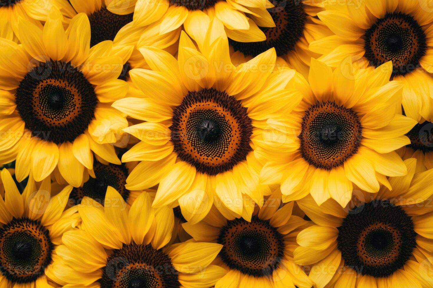 A radiant display of sunflowers creates a bright, vibrant background. photo