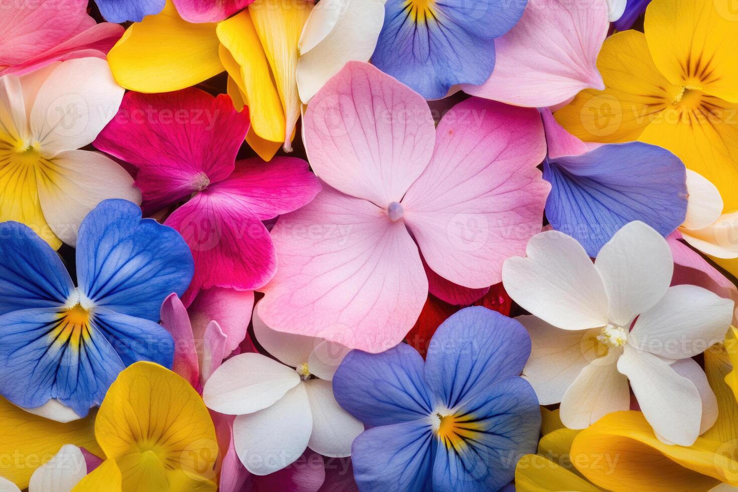 A vibrant array of wildflower petals creates a colorful, natural background. photo