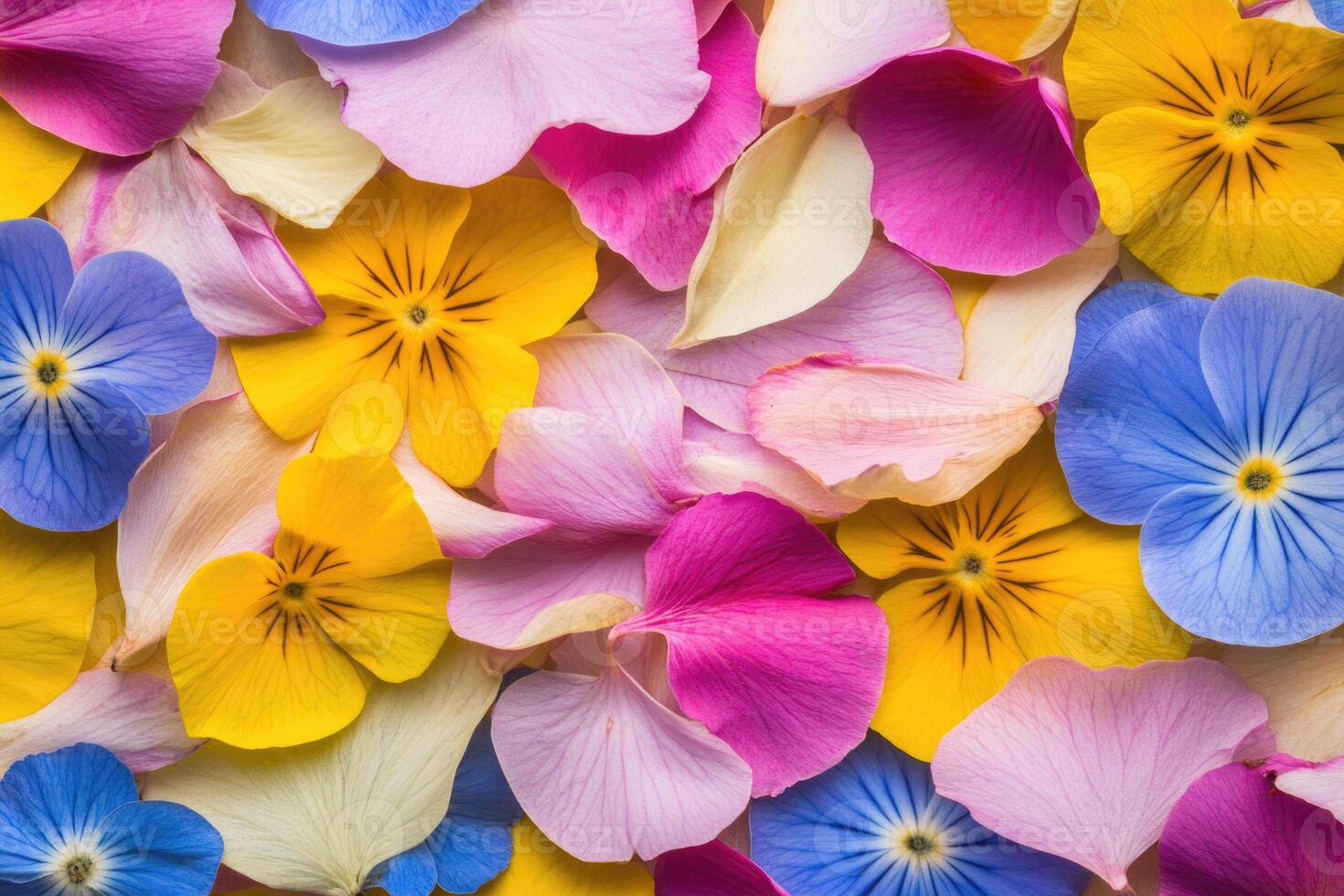 A vibrant array of wildflower petals creates a colorful, natural background. photo