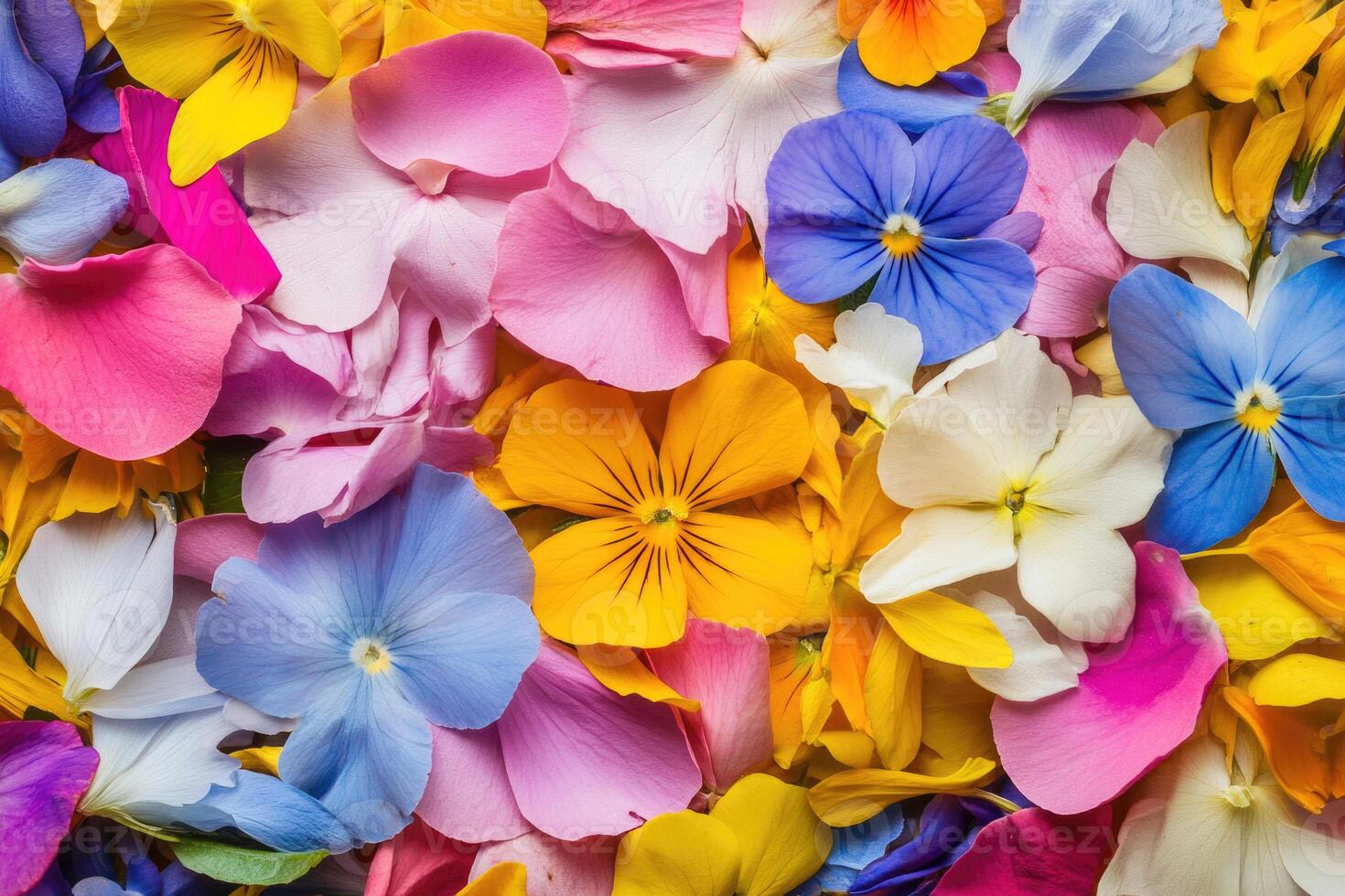 A vibrant array of wildflower petals creates a colorful, natural background. photo