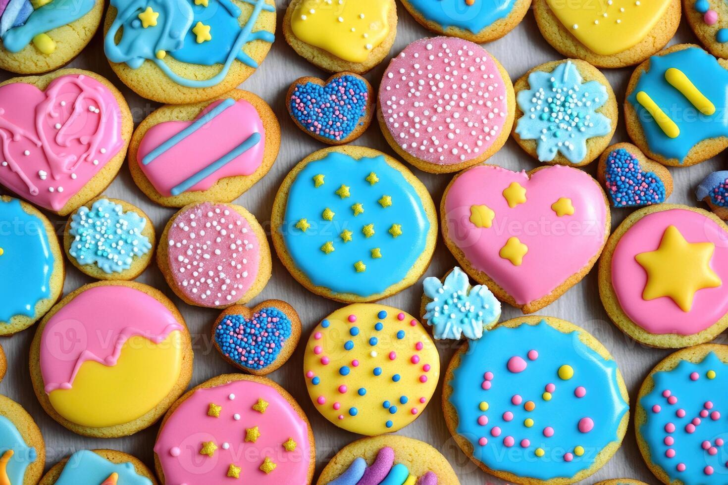 A colorful array of cookies creates a bright, fun background. photo
