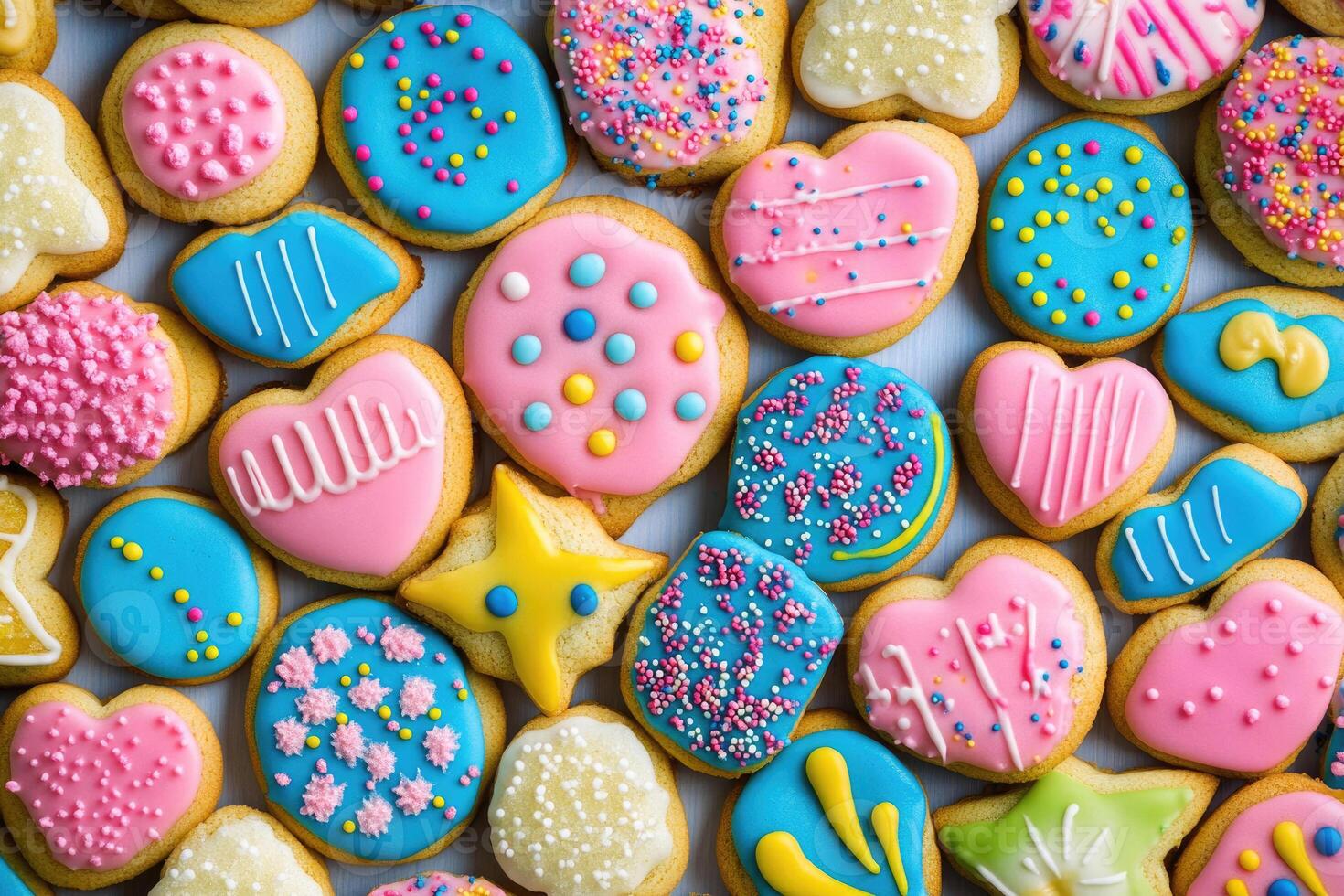 A colorful array of cookies creates a bright, fun background. photo